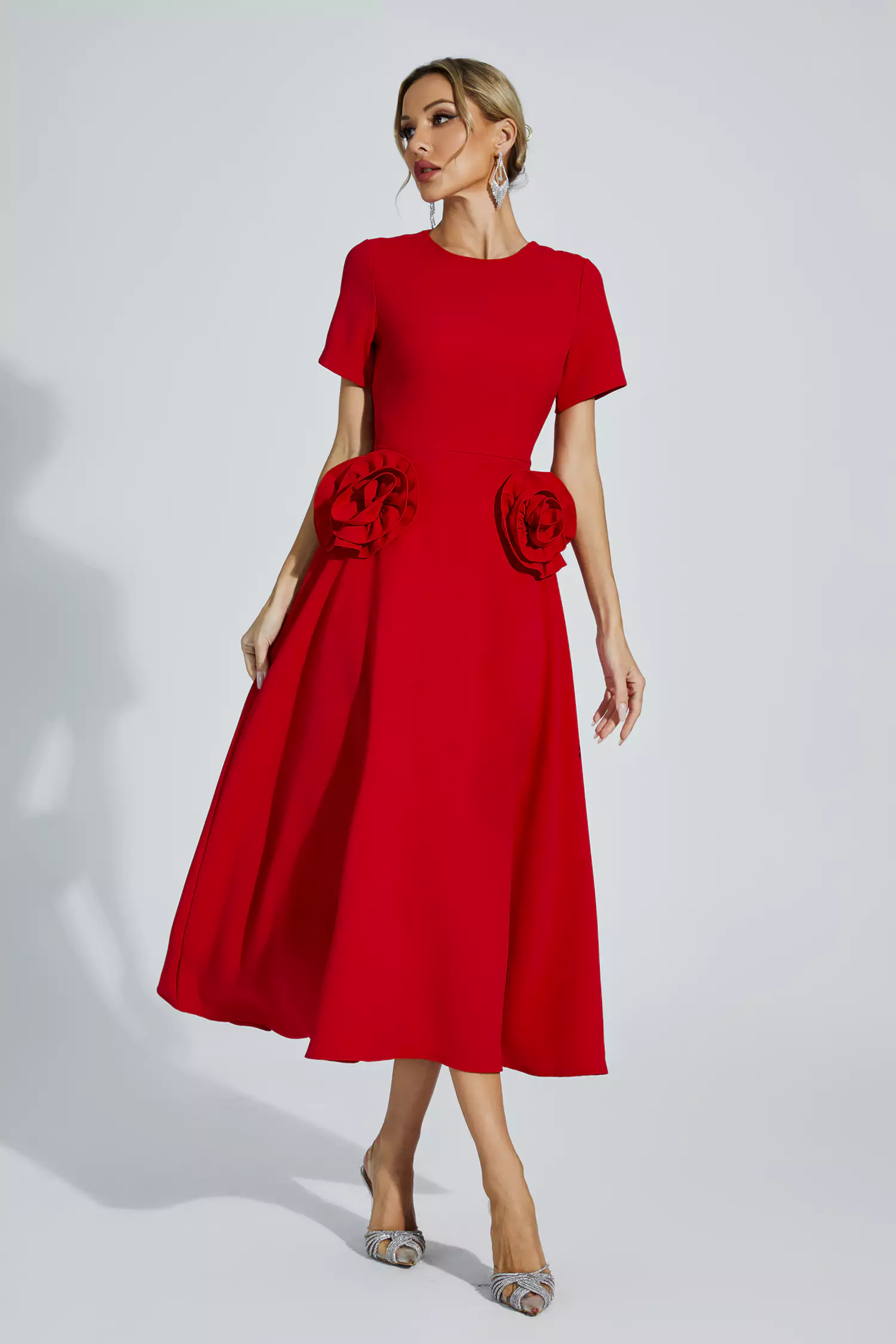Jesse Red Flower Midi Dress