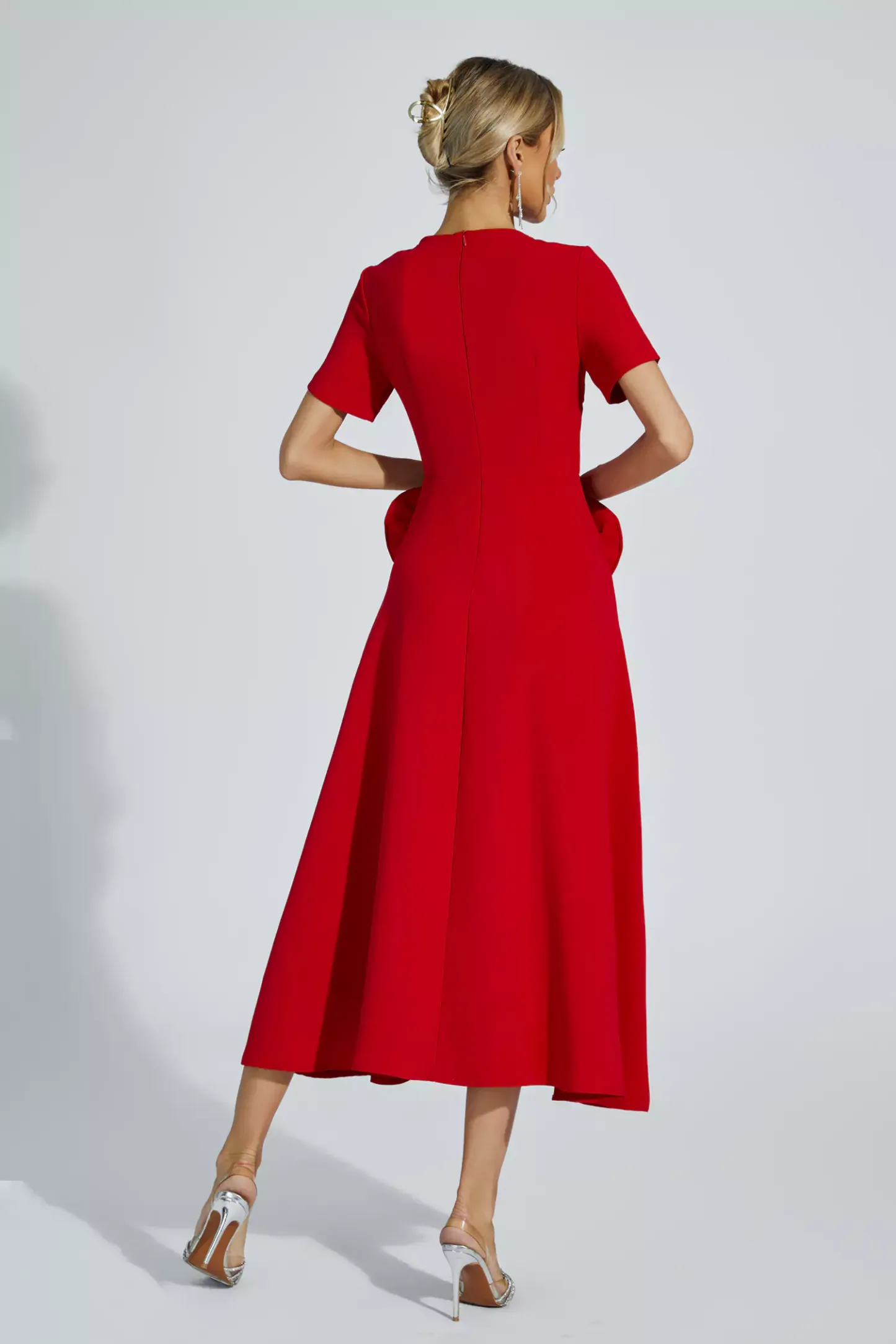 Jesse Red Flower Midi Dress