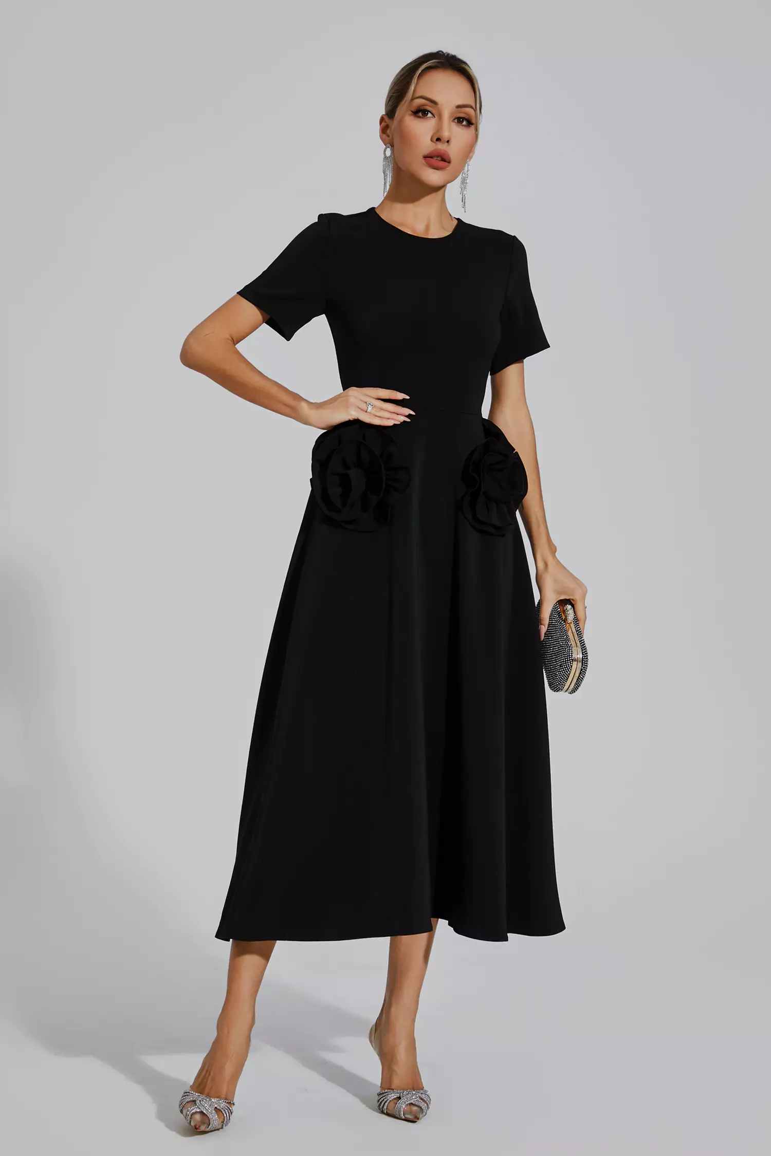 Jesse Black Flower Midi Dress