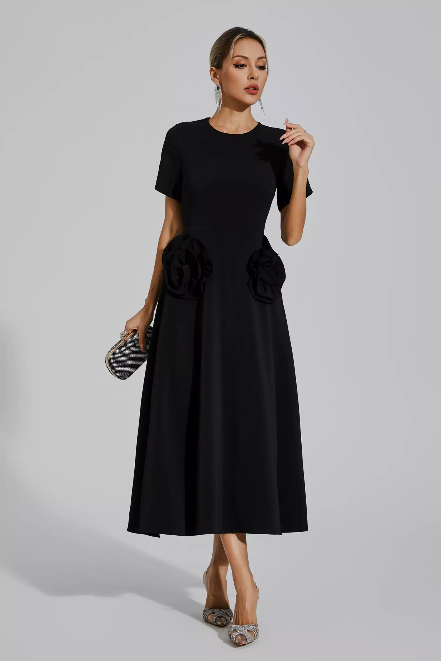 Jesse Black Flower Midi Dress