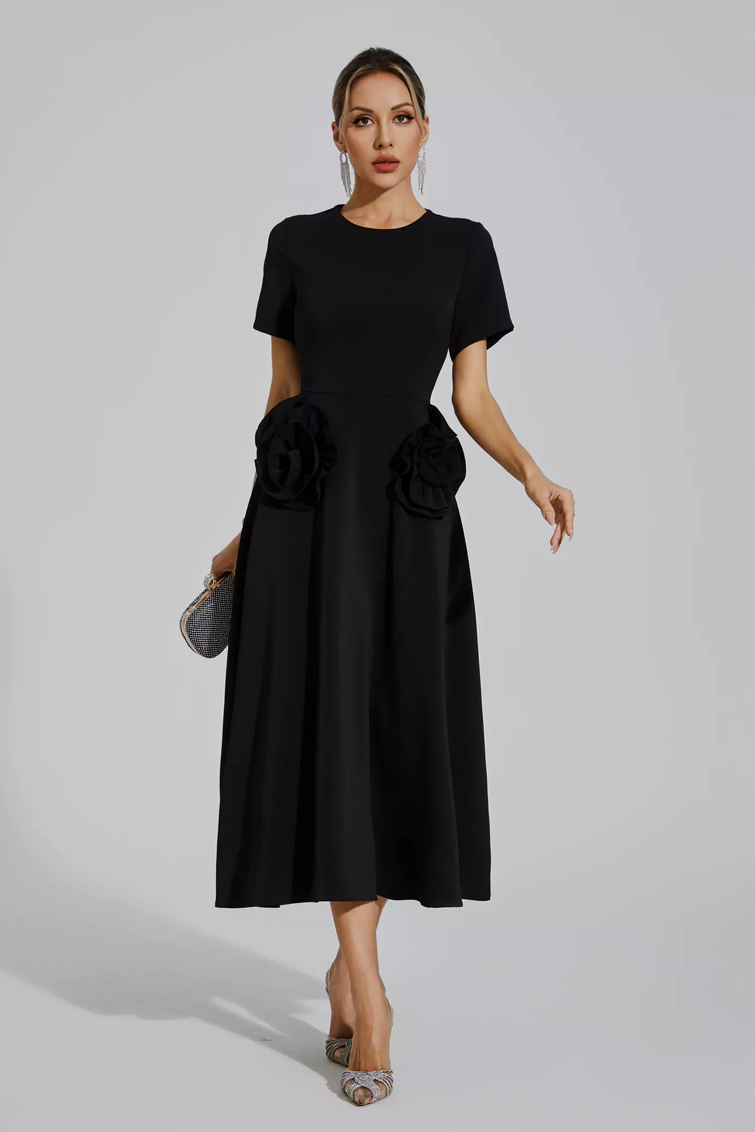 Jesse Black Flower Midi Dress