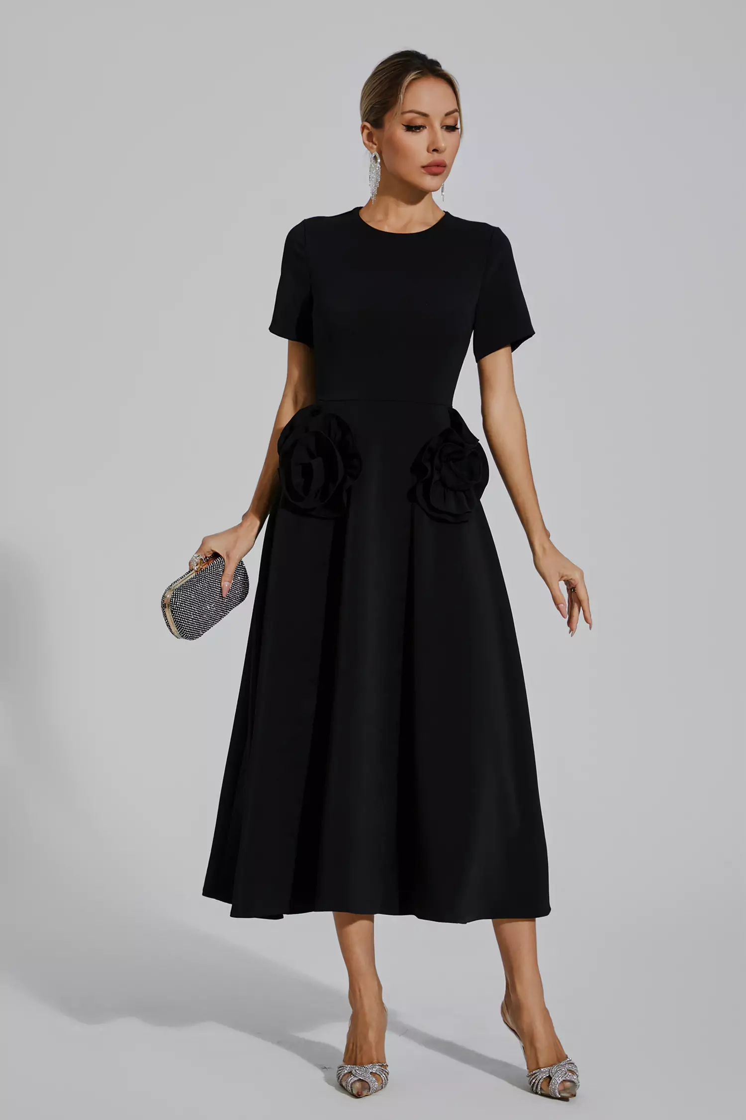 Jesse Black Flower Midi Dress