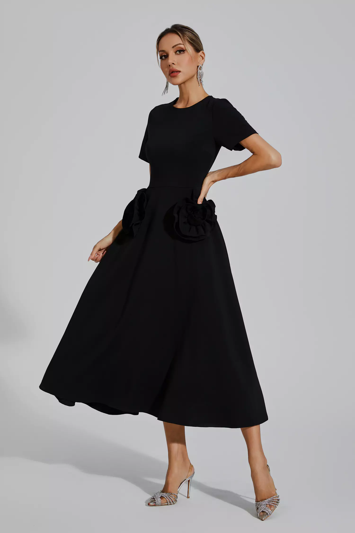 Jesse Black Flower Midi Dress