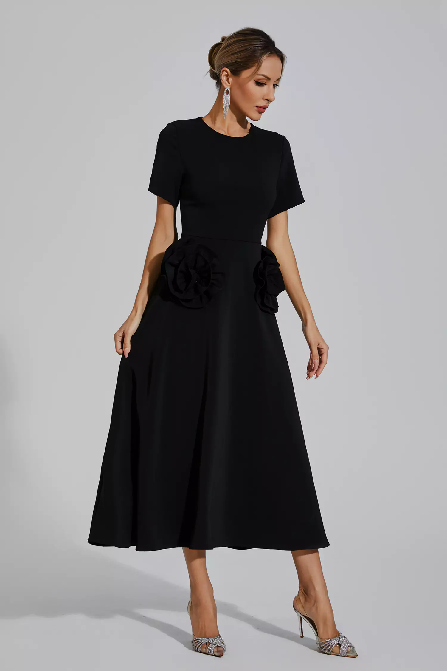 Jesse Black Flower Midi Dress