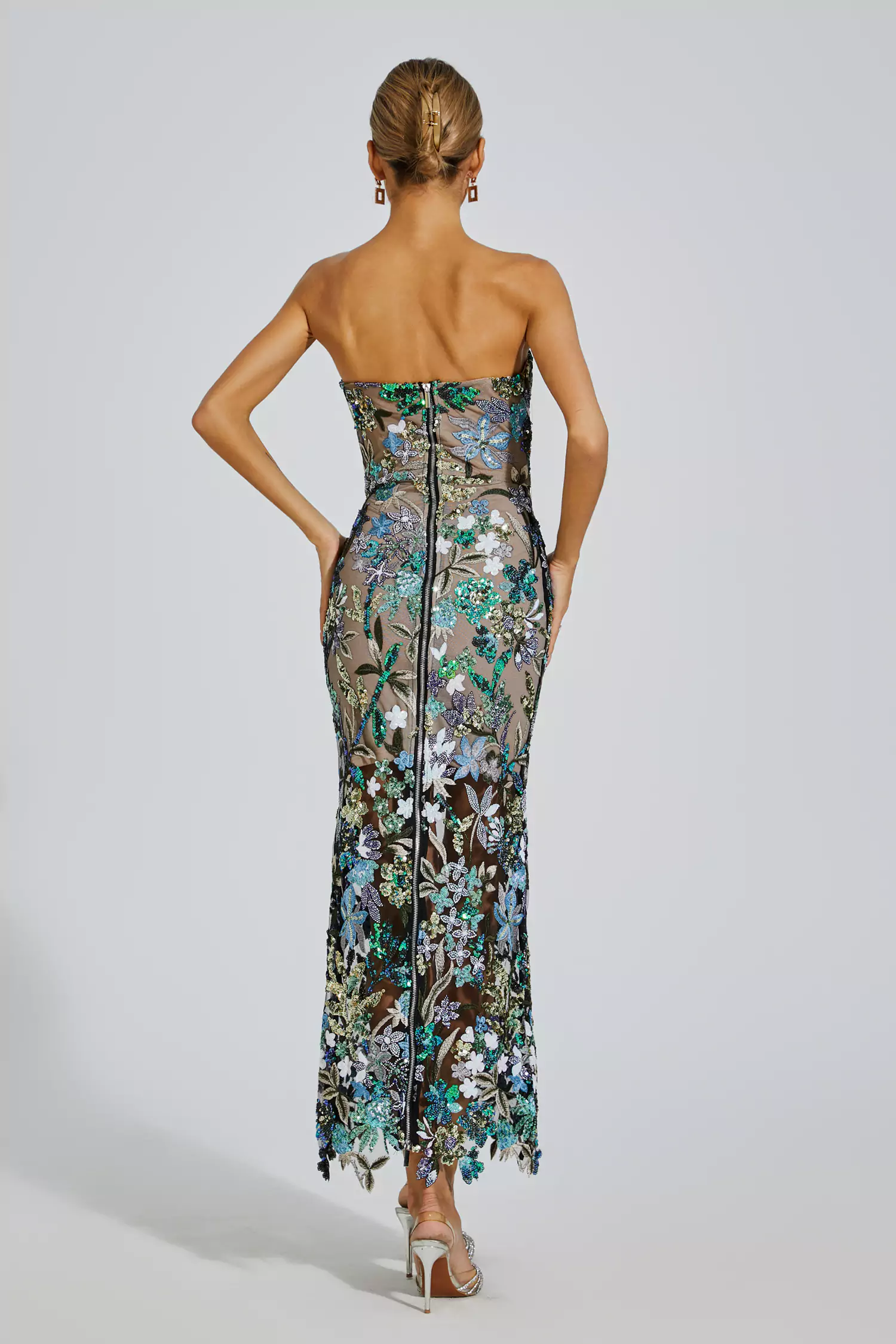 Eddie Blue Flower Embroidered Maxi Dress