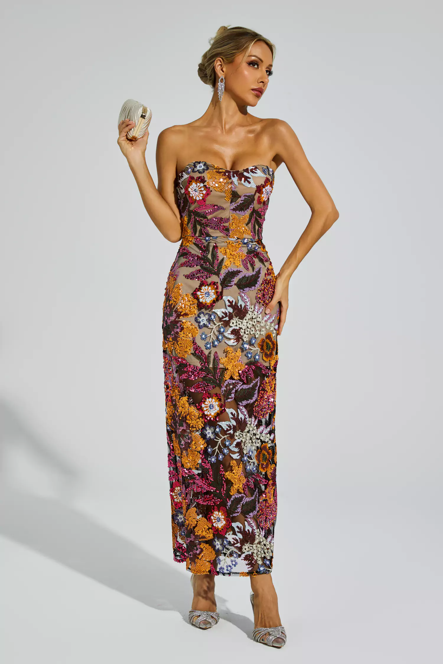 Eddie Red Flower Embroidered Maxi Dress