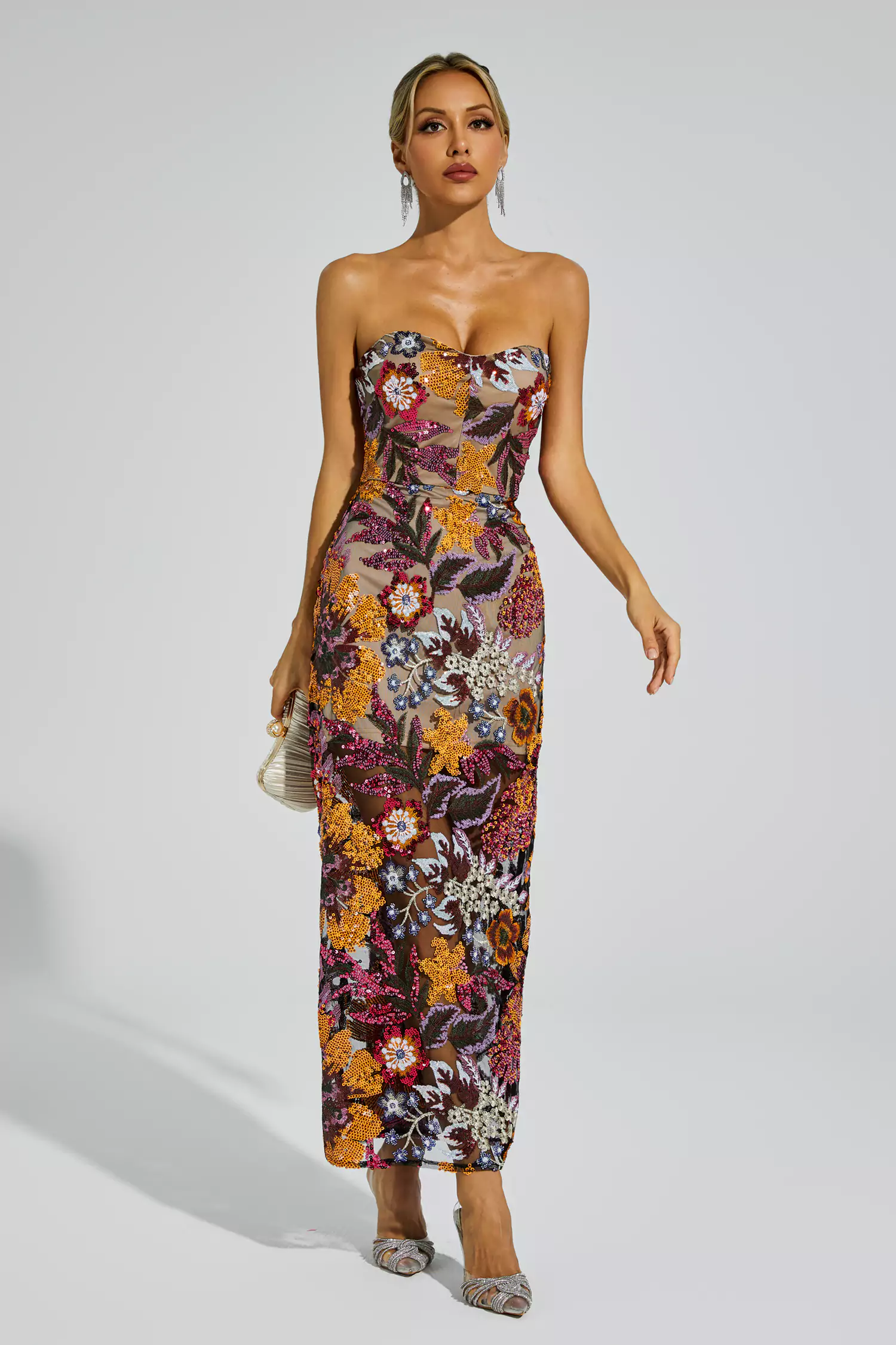 Eddie Red Flower Embroidered Maxi Dress