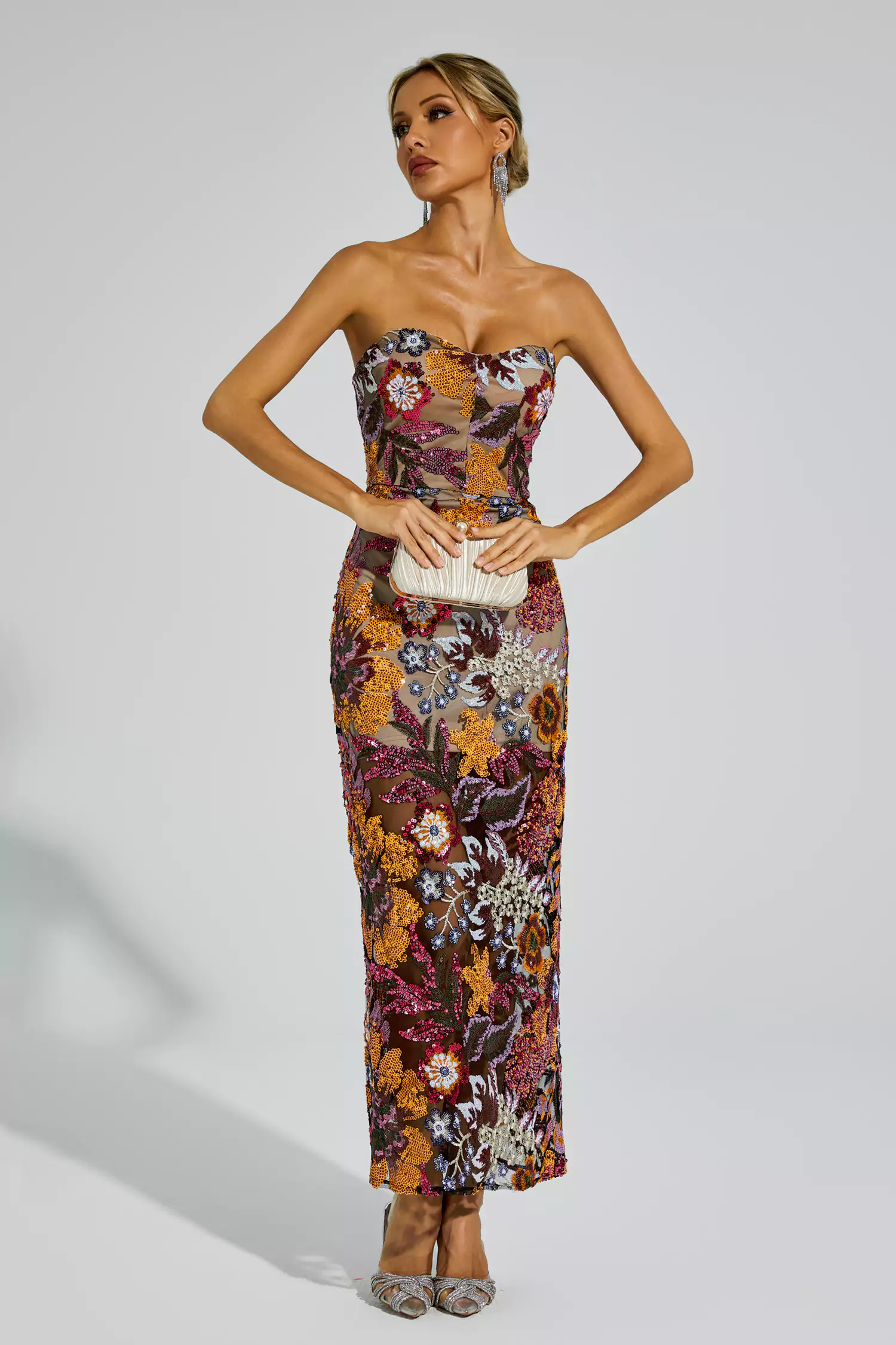 Eddie Red Flower Embroidered Maxi Dress