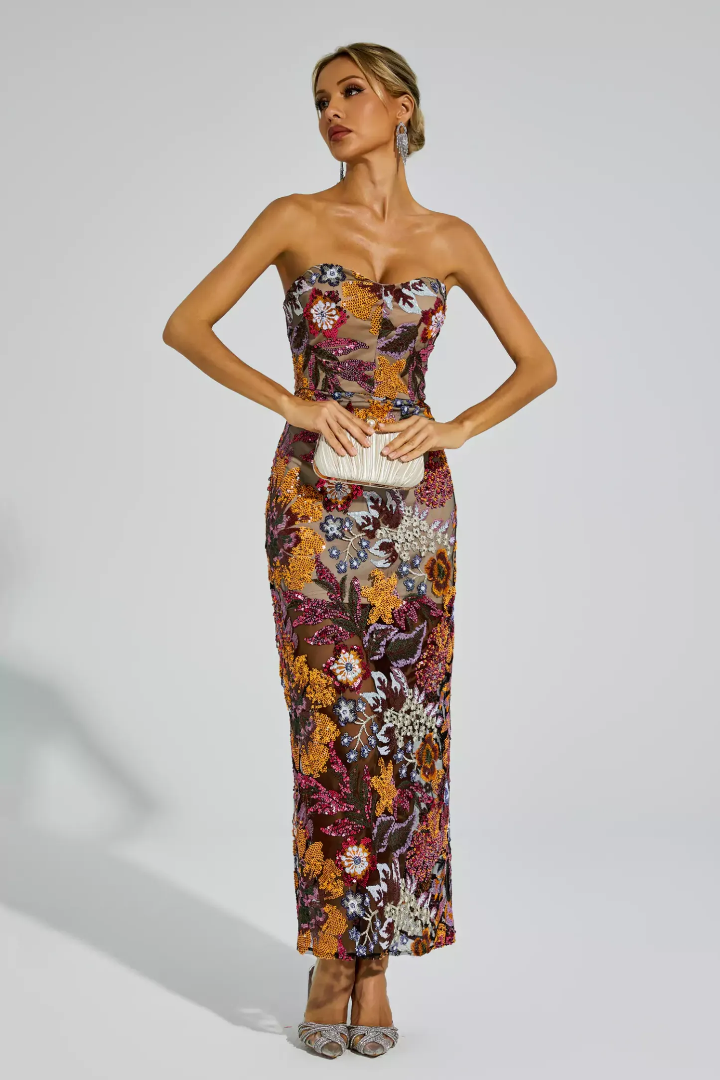 Eddie Red Flower Embroidered Maxi Dress