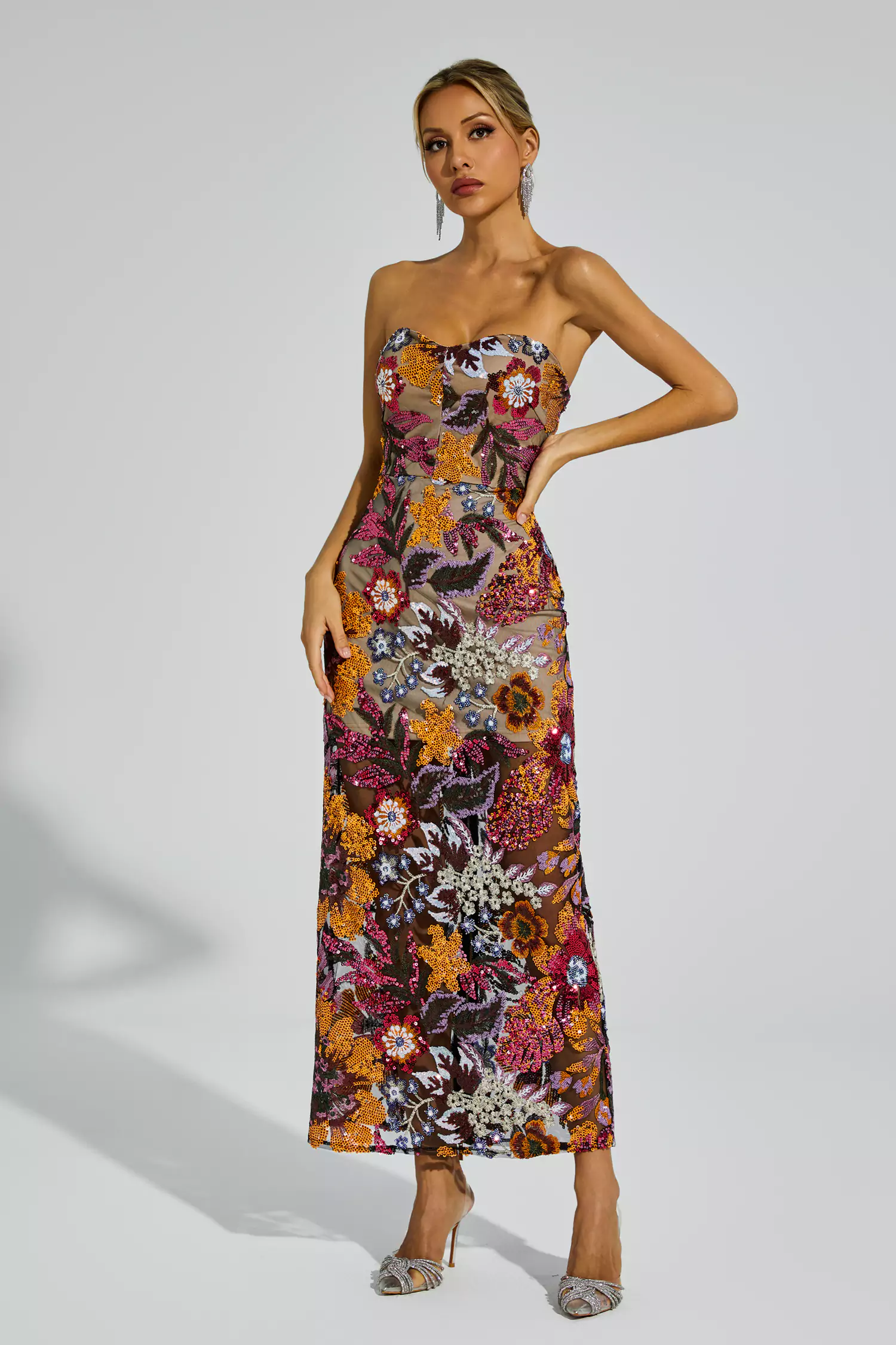 Eddie Red Flower Embroidered Maxi Dress