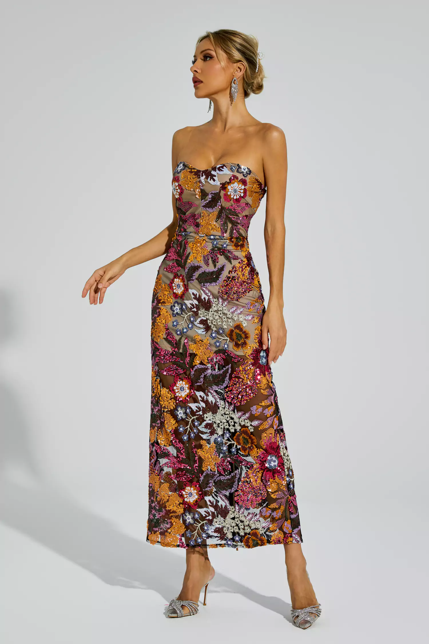Eddie Red Flower Embroidered Maxi Dress