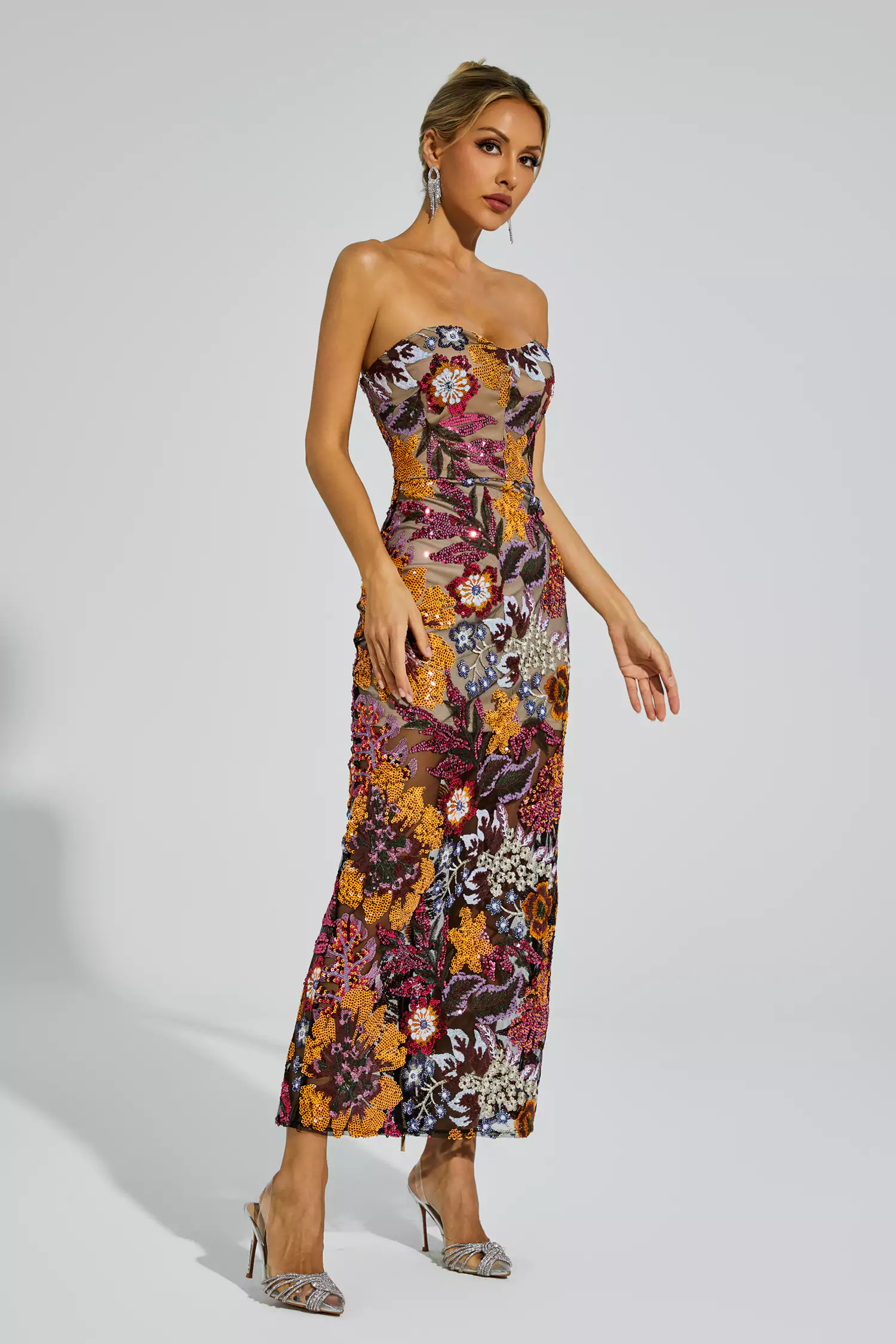 Eddie Red Flower Embroidered Maxi Dress