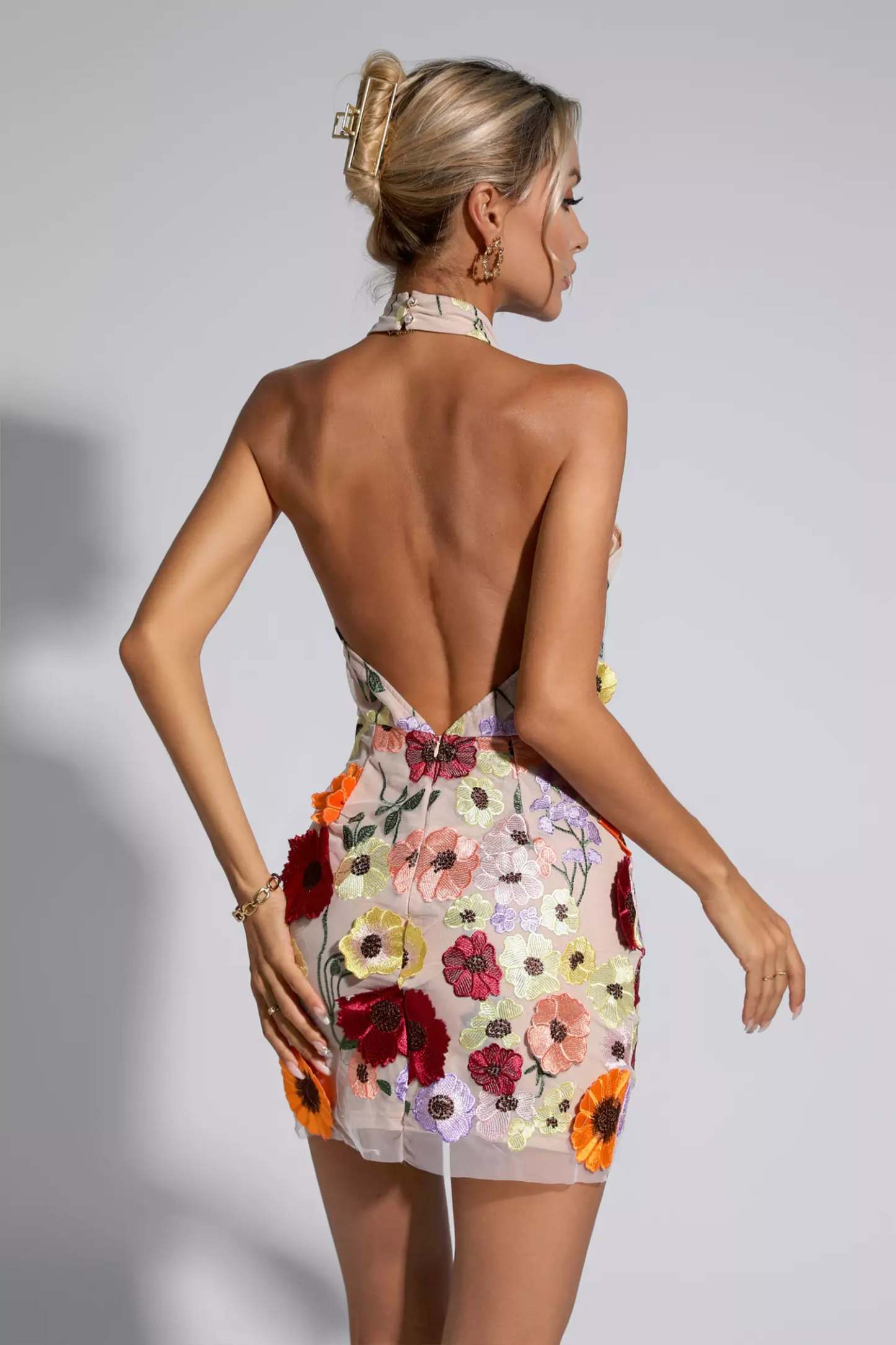 Nelly Flesh Pink Floral Embroidery Dress
