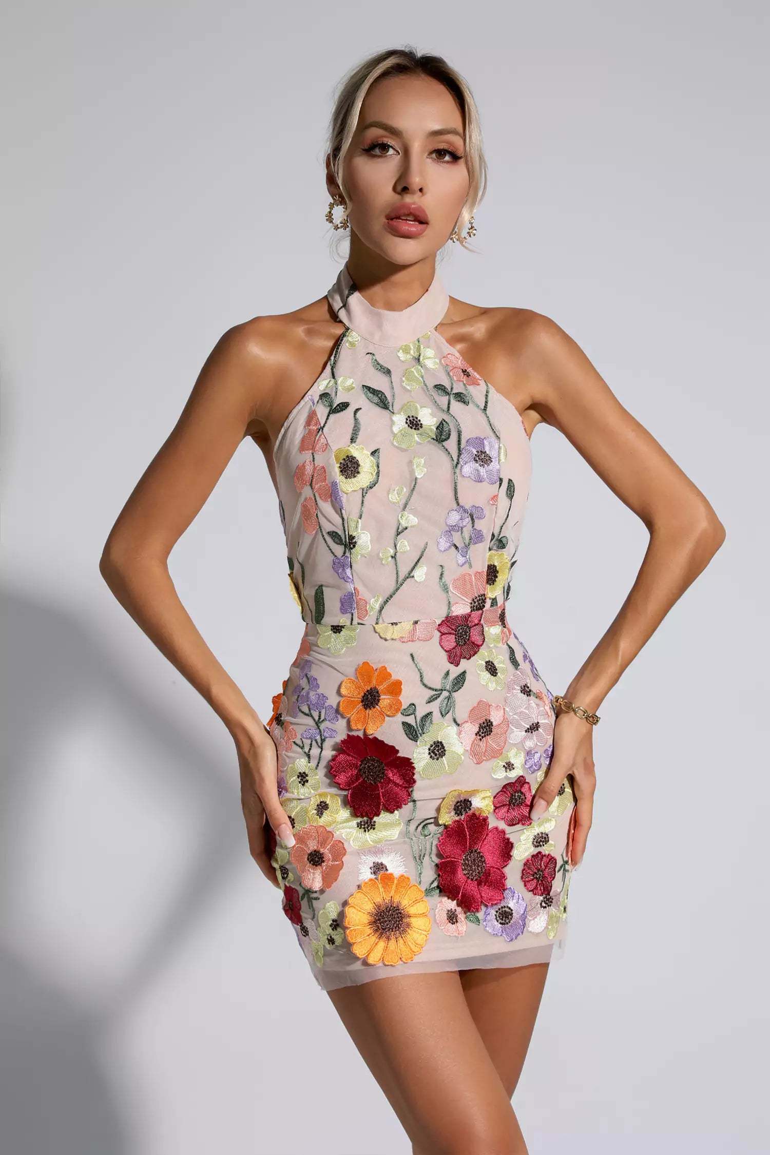 Nelly Flesh Pink Floral Embroidery Dress