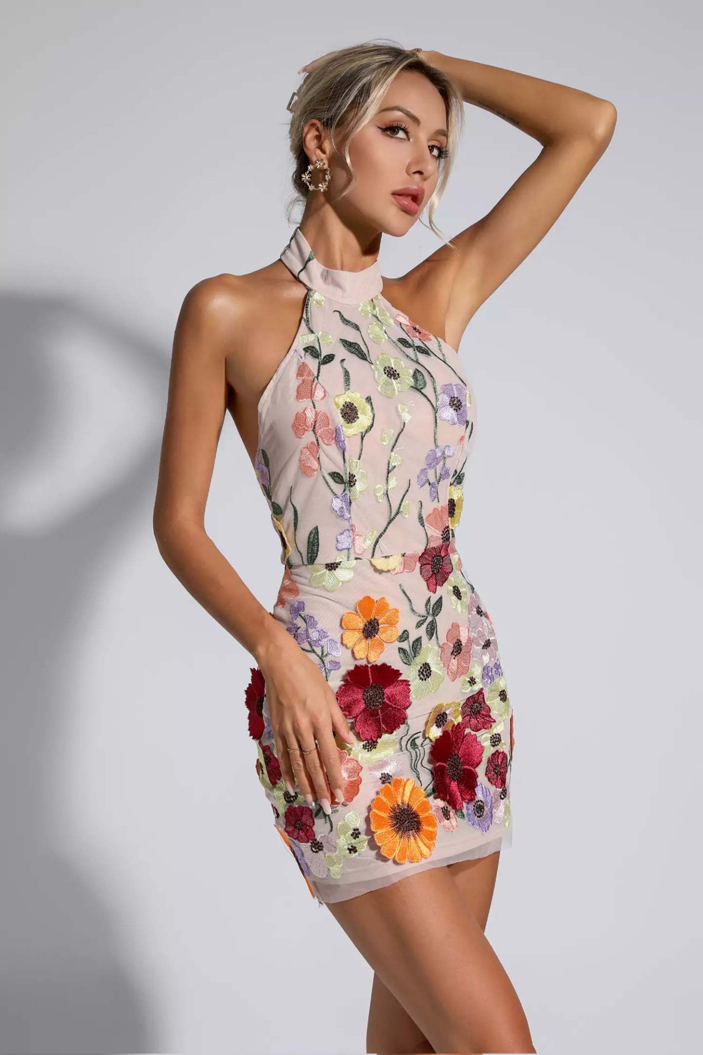 Nelly Flesh Pink Floral Embroidery Dress