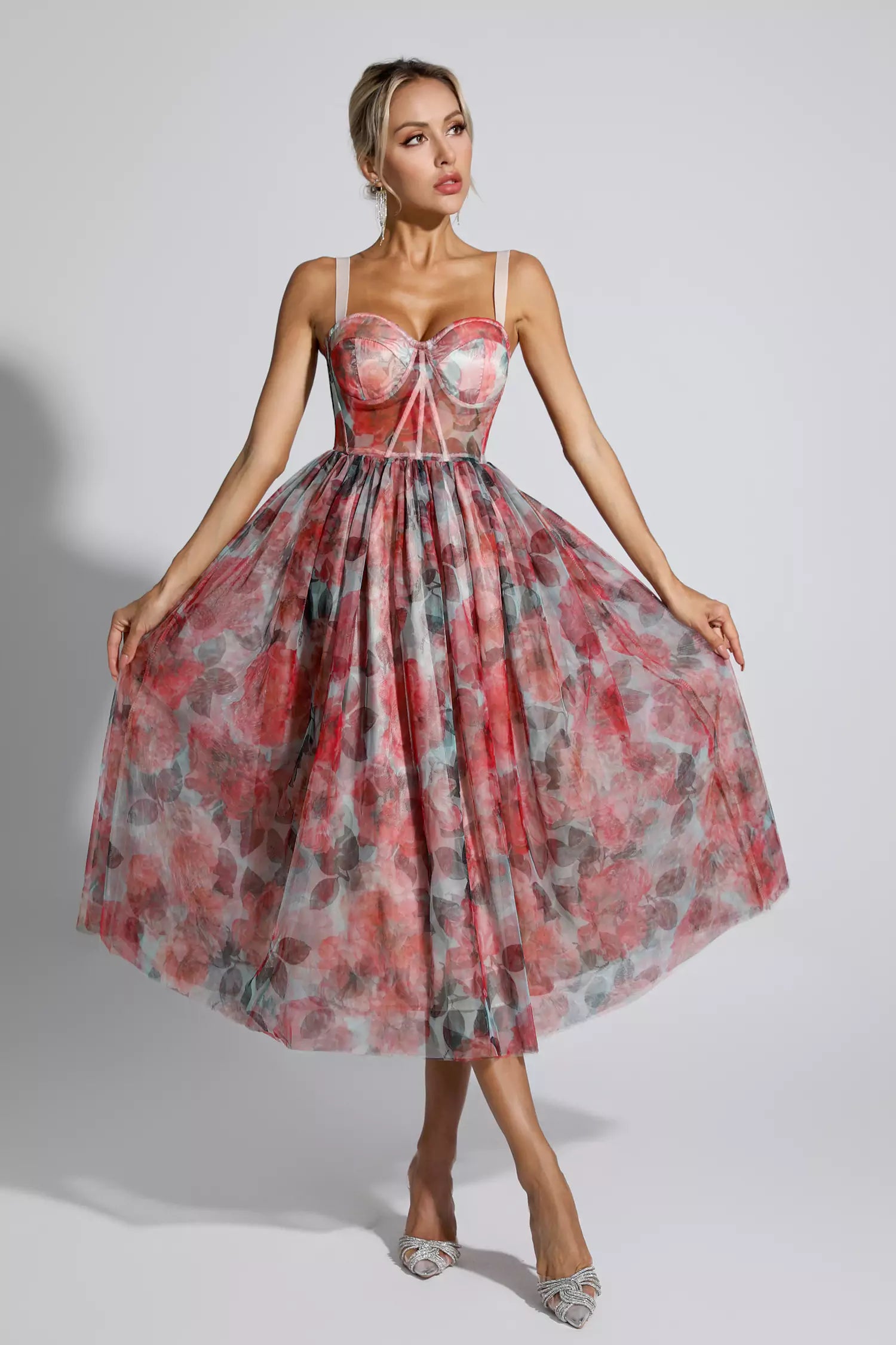 Wagner Red Floral Midi Dress