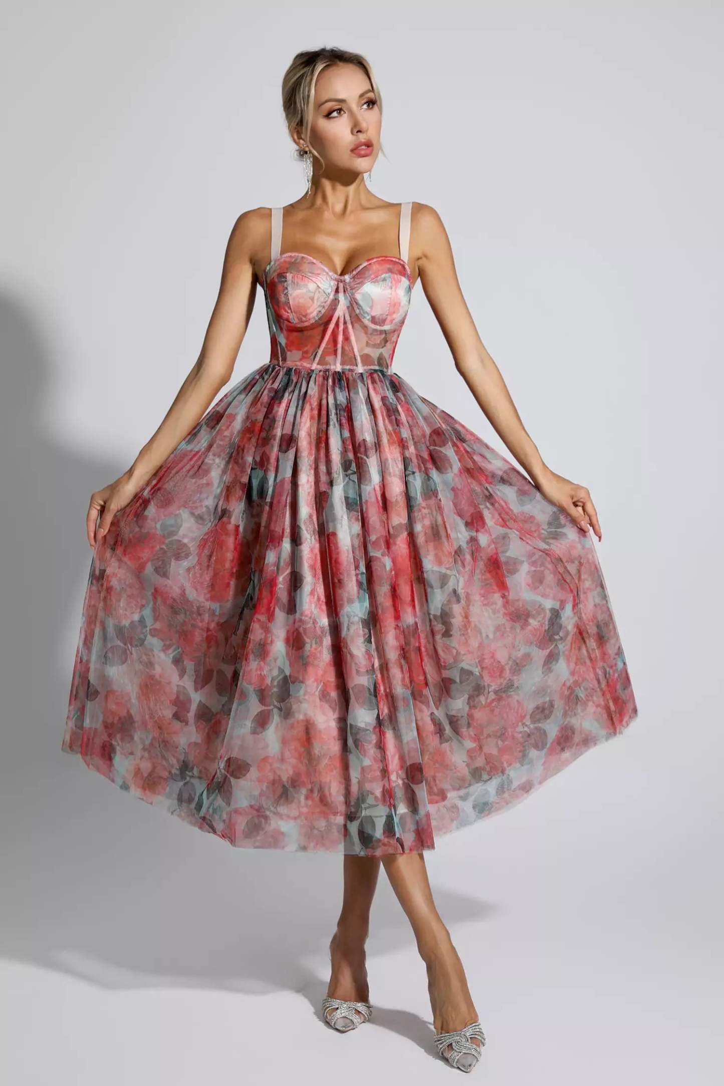 Wagner Red Floral Midi Dress