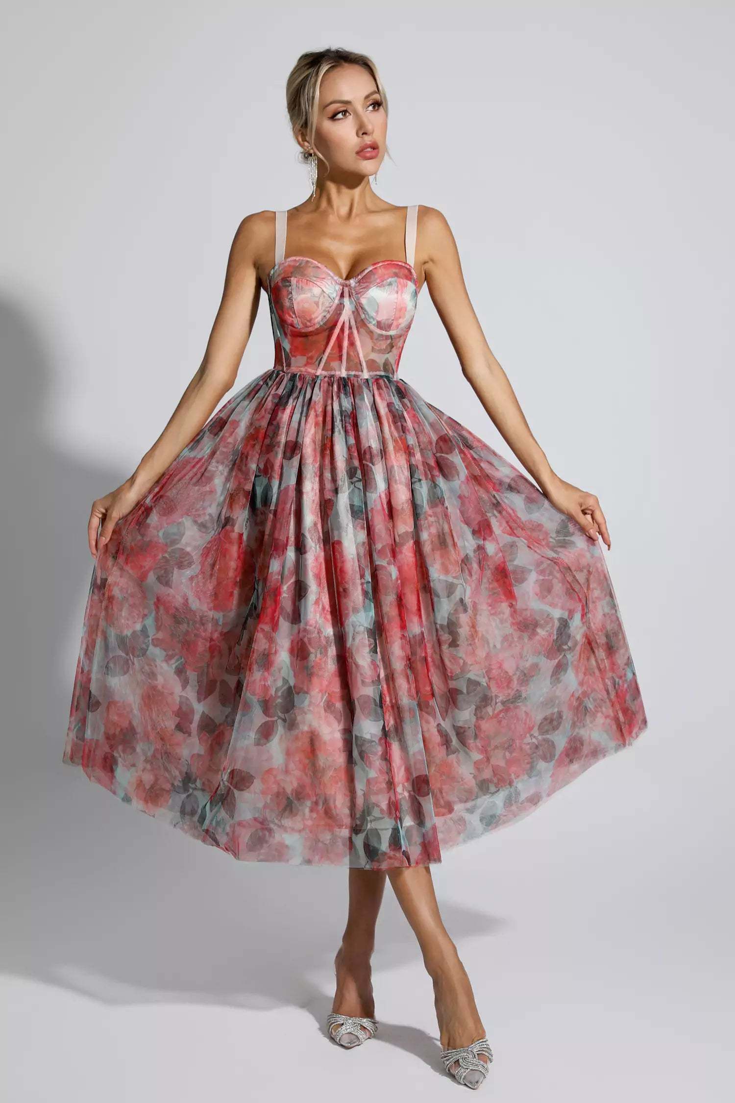 Wagner Red Floral Midi Dress