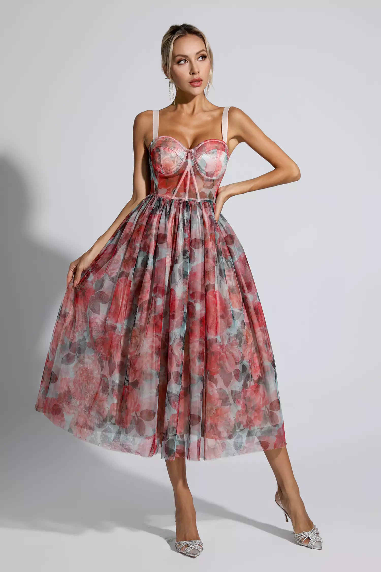 Wagner Red Floral Midi Dress