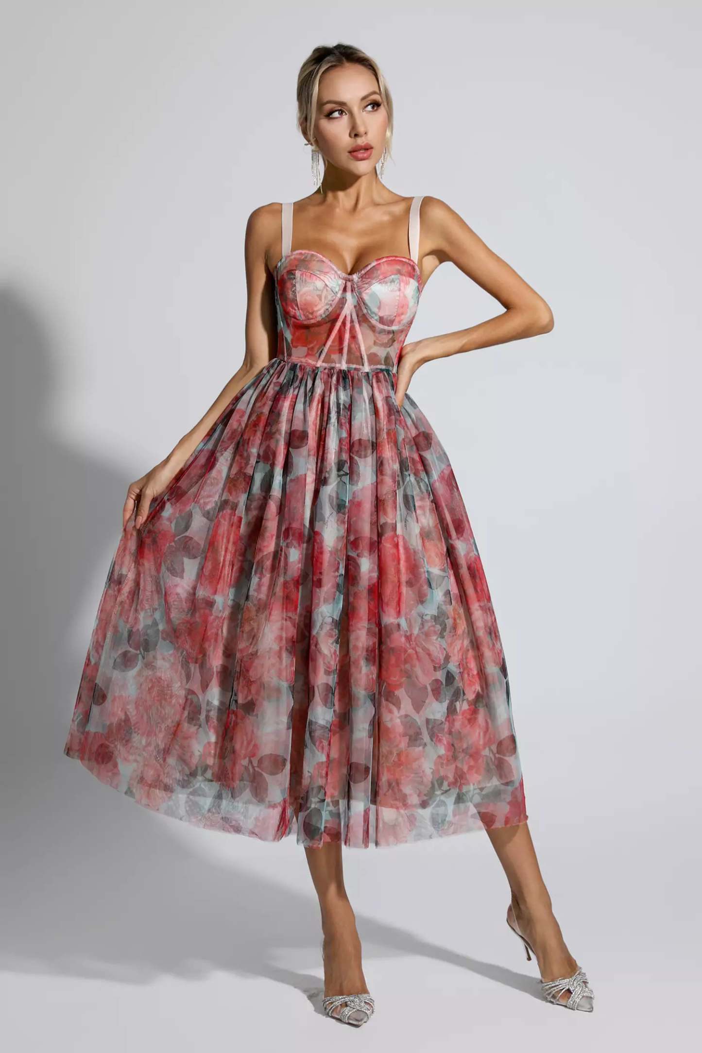 Wagner Red Floral Midi Dress