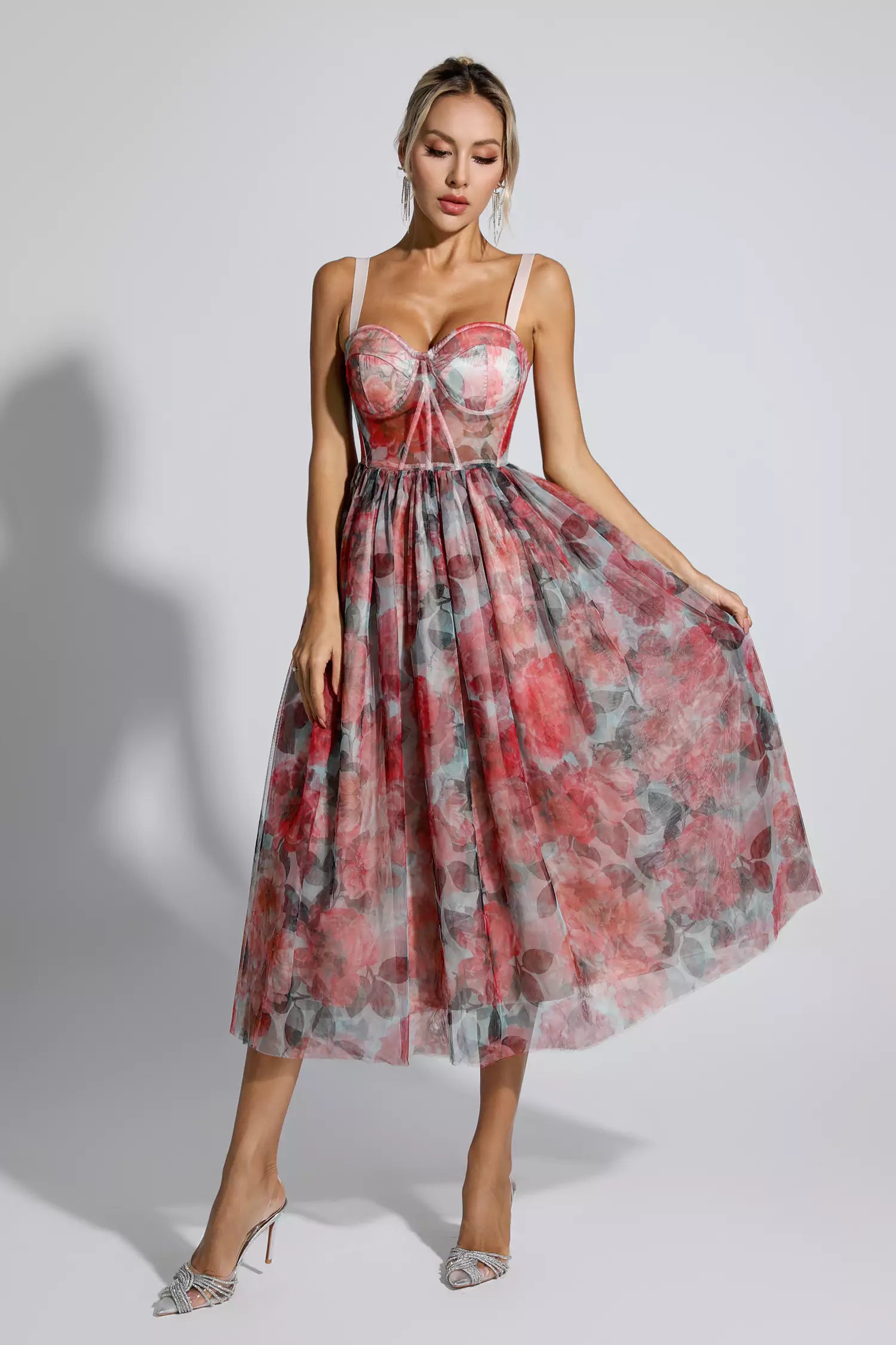 Wagner Red Floral Midi Dress