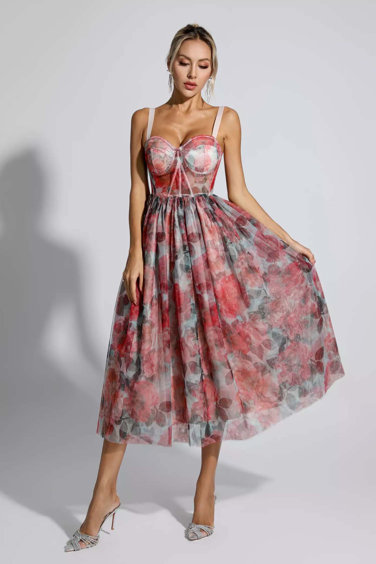 Wagner Red Floral Midi Dress