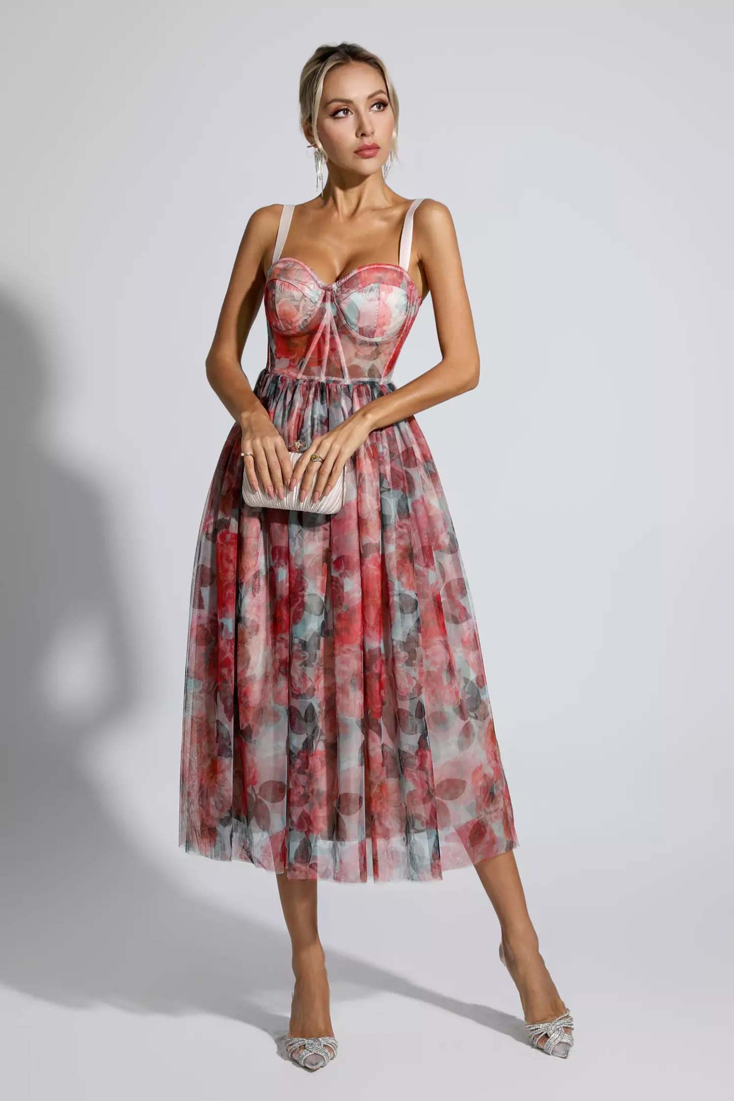 Wagner Red Floral Midi Dress