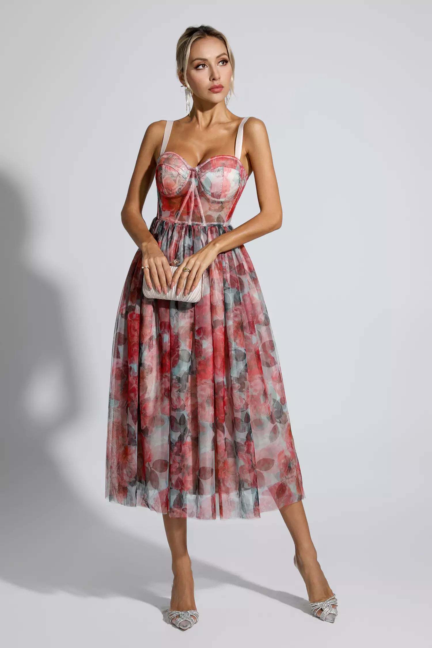 Wagner Red Floral Midi Dress