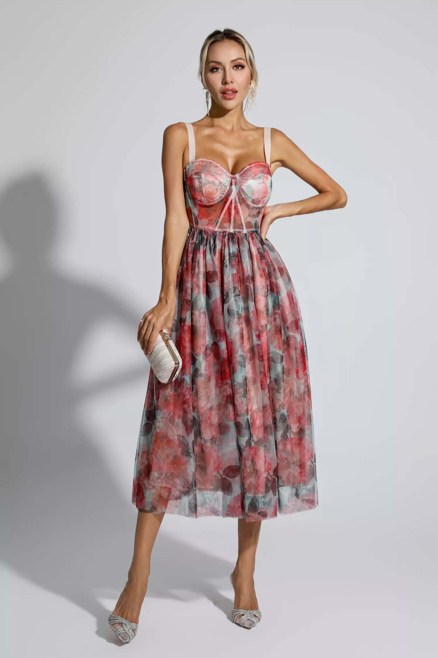 Wagner Red Floral Midi Dress