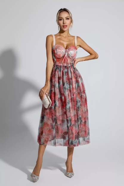 Wagner Red Floral Midi Dress