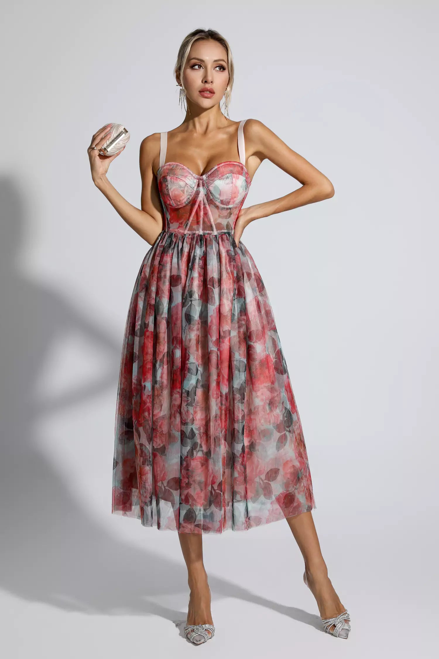 Wagner Red Floral Midi Dress