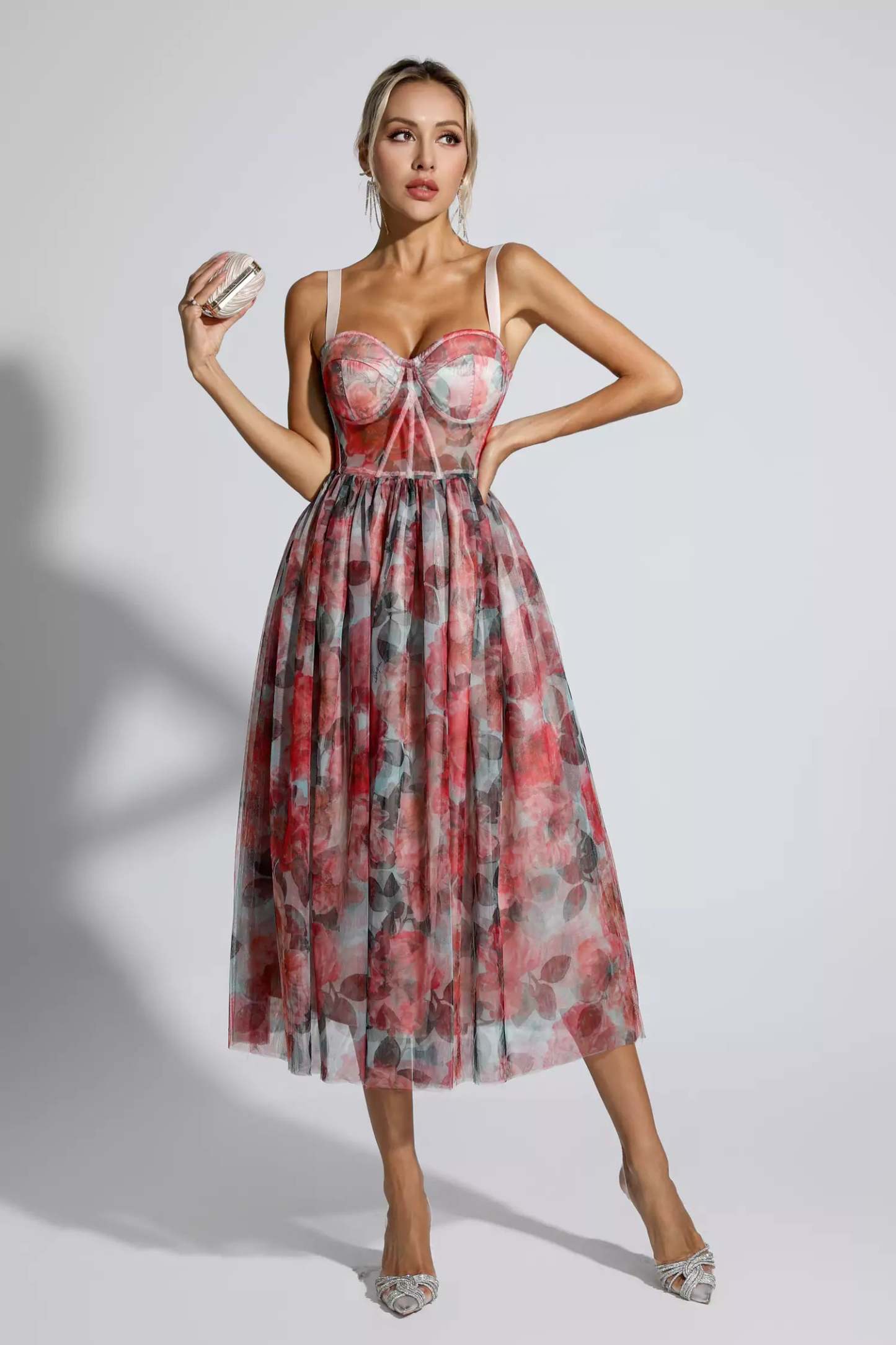 Wagner Red Floral Midi Dress