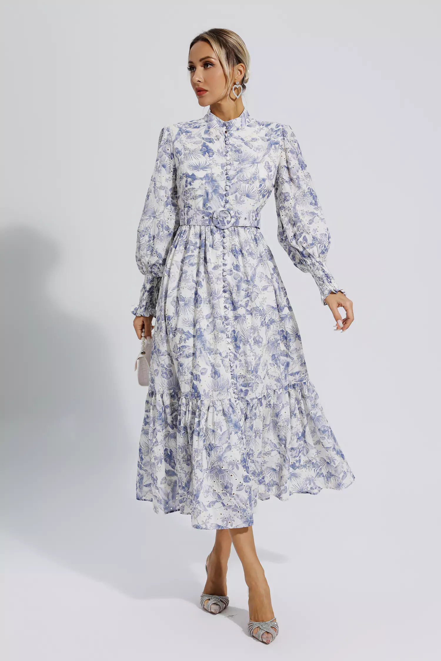 Dennis Blue Floral Long Sleeve Maxi Dress