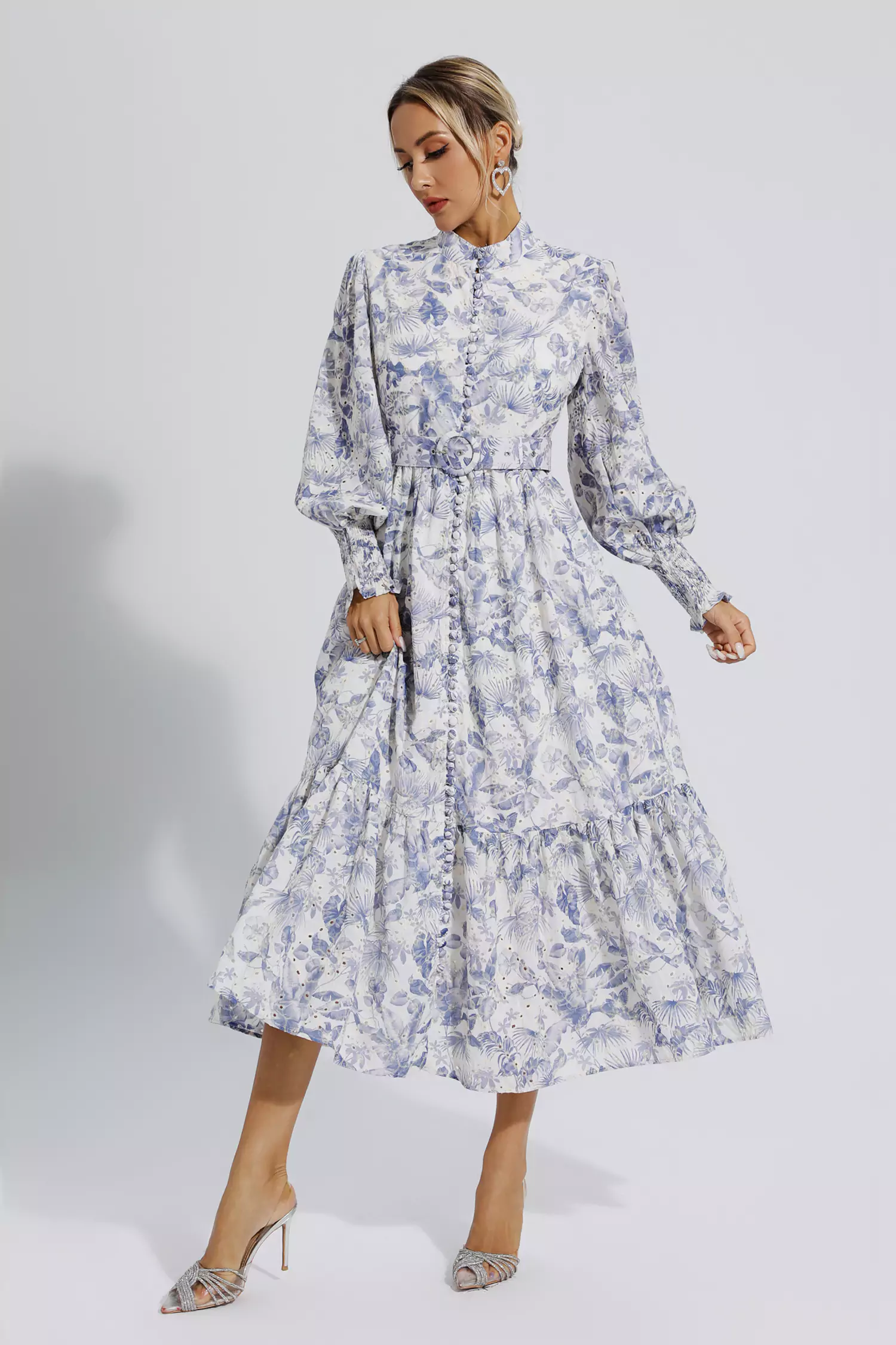 Dennis Blue Floral Long Sleeve Maxi Dress