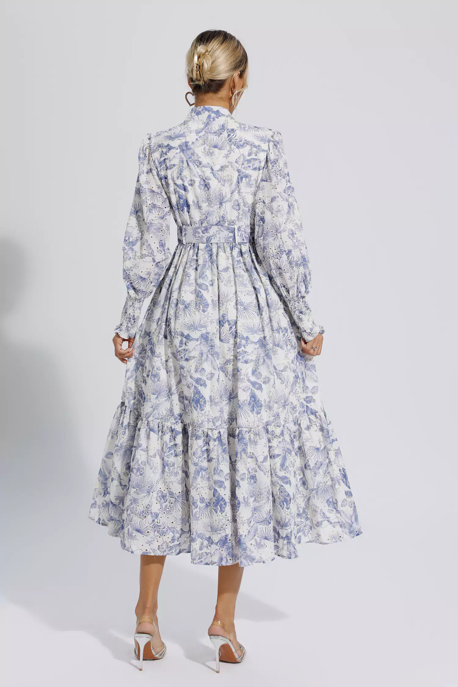 Dennis Blue Floral Long Sleeve Maxi Dress