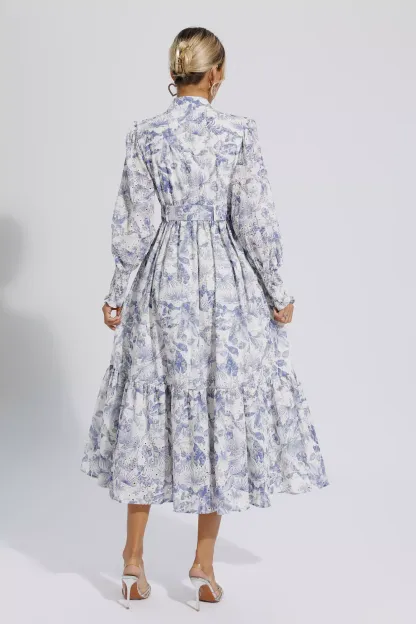 Dennis Blue Floral Long Sleeve Maxi Dress