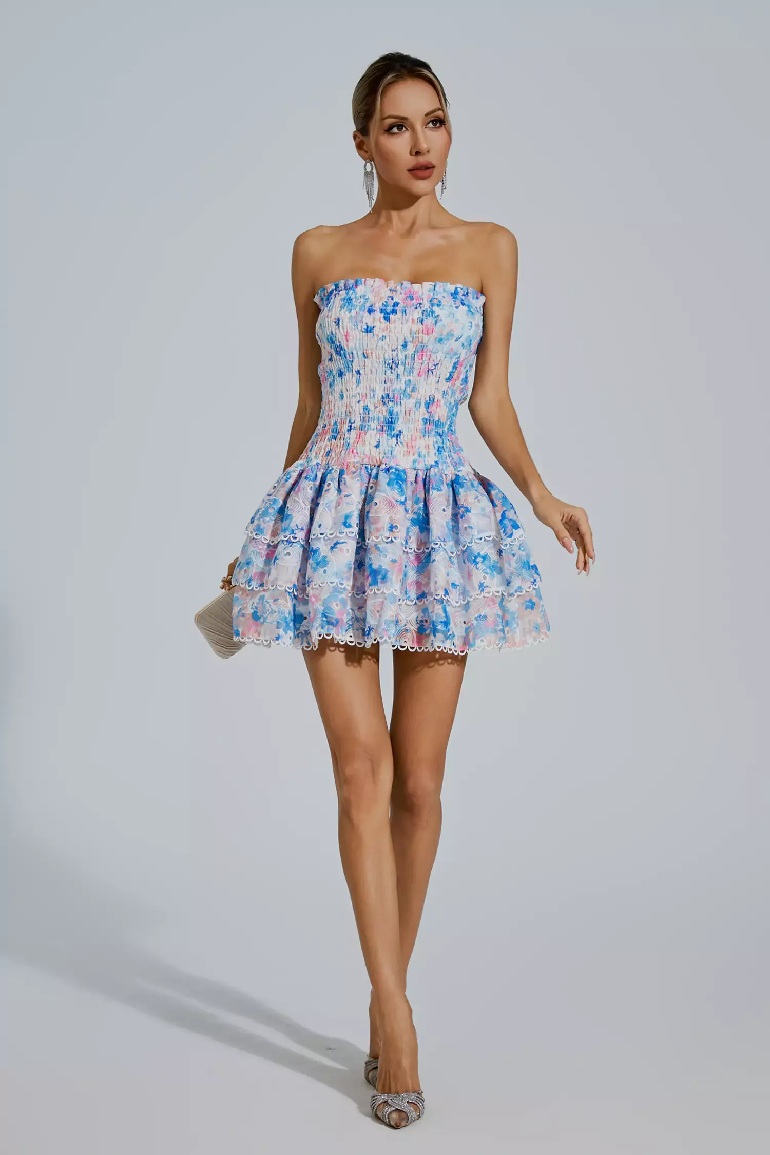 Locke Blue Floral Ruched Mini Dress