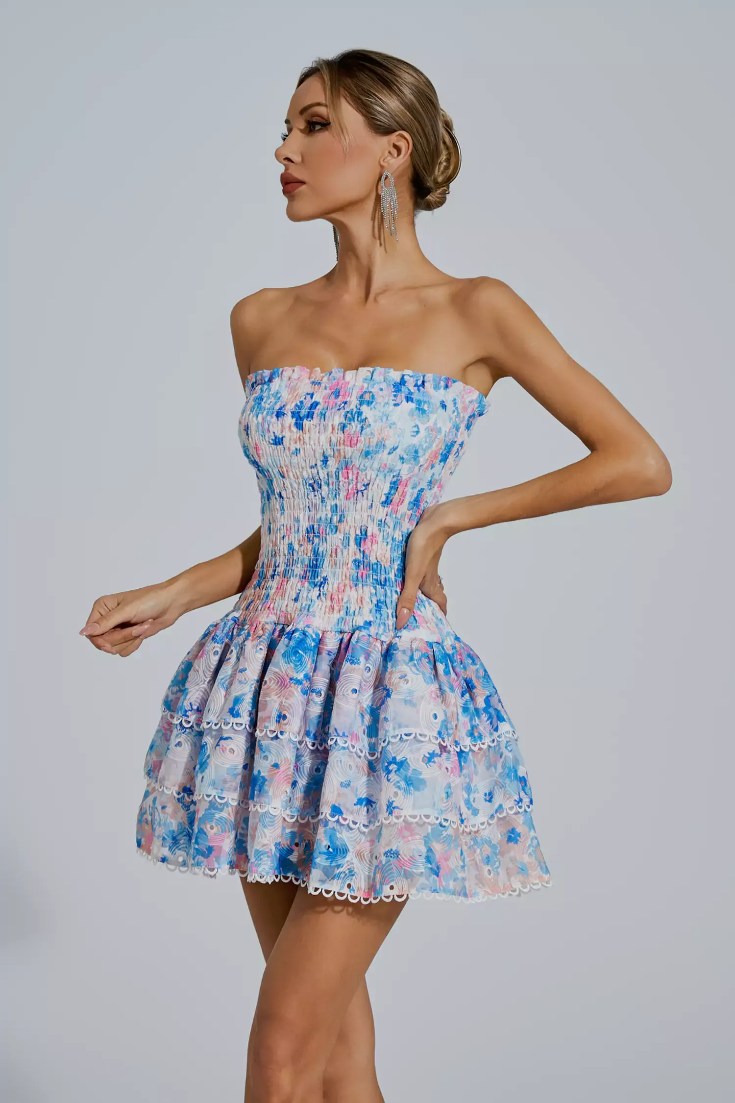 Locke Blue Floral Ruched Mini Dress