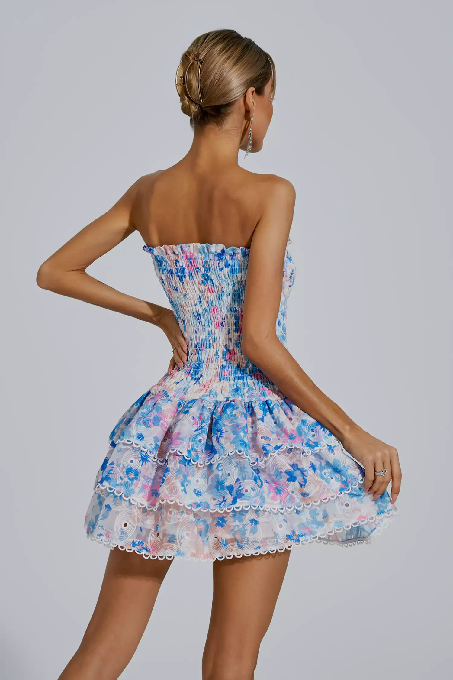 Locke Blue Floral Ruched Mini Dress