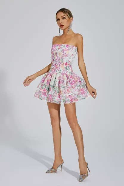 Locke White Floral Ruched Mini Dress