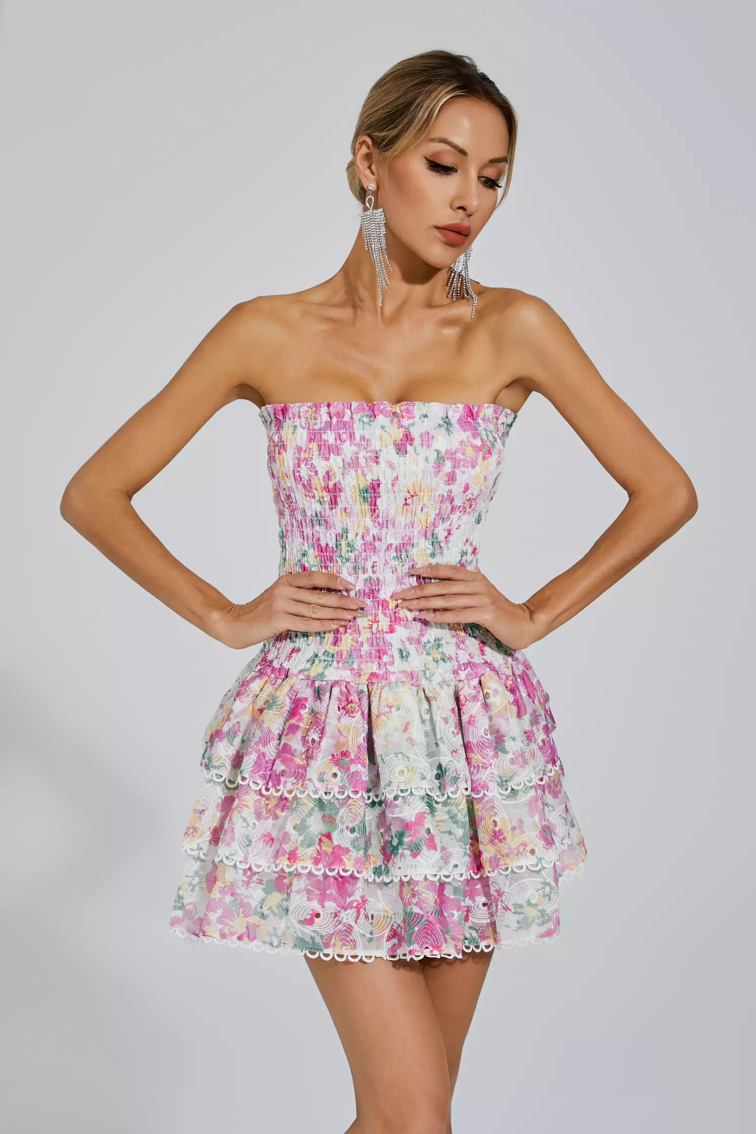 Locke White Floral Ruched Mini Dress