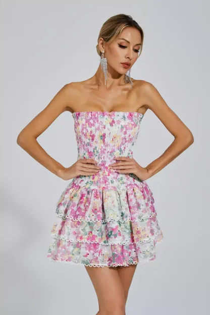 Locke White Floral Ruched Mini Dress