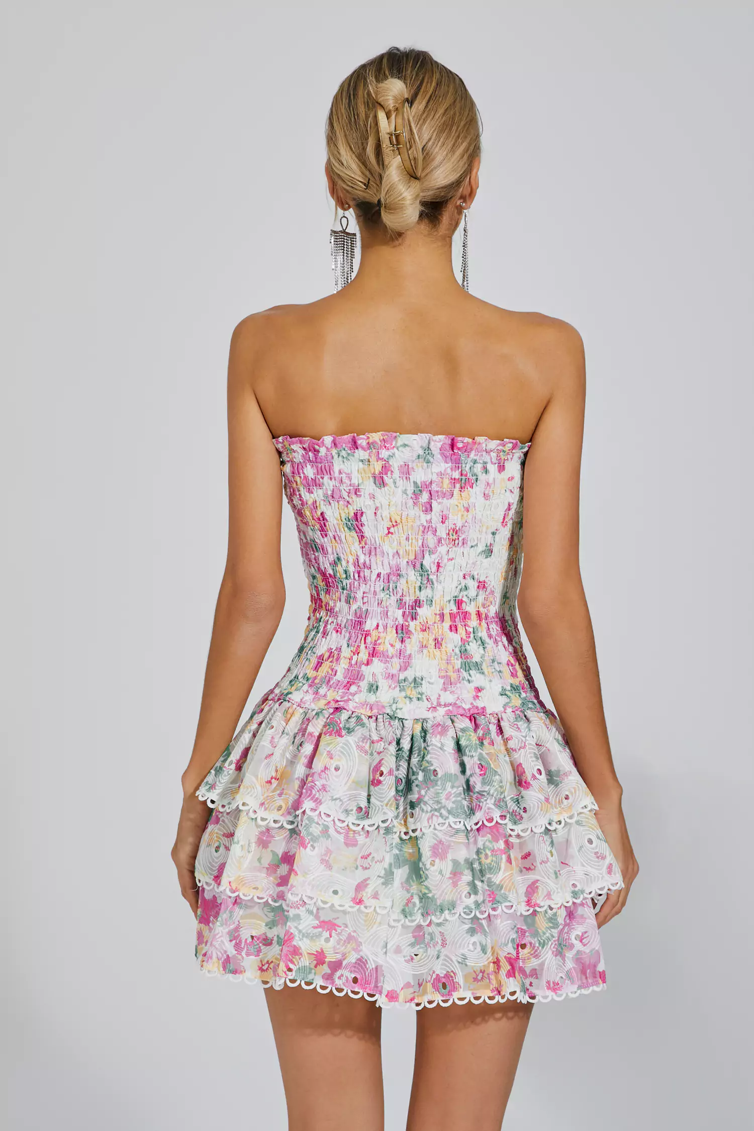 Locke White Floral Ruched Mini Dress