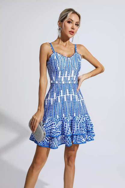 Lesley Blue Cutout Ruffle Mini Dress