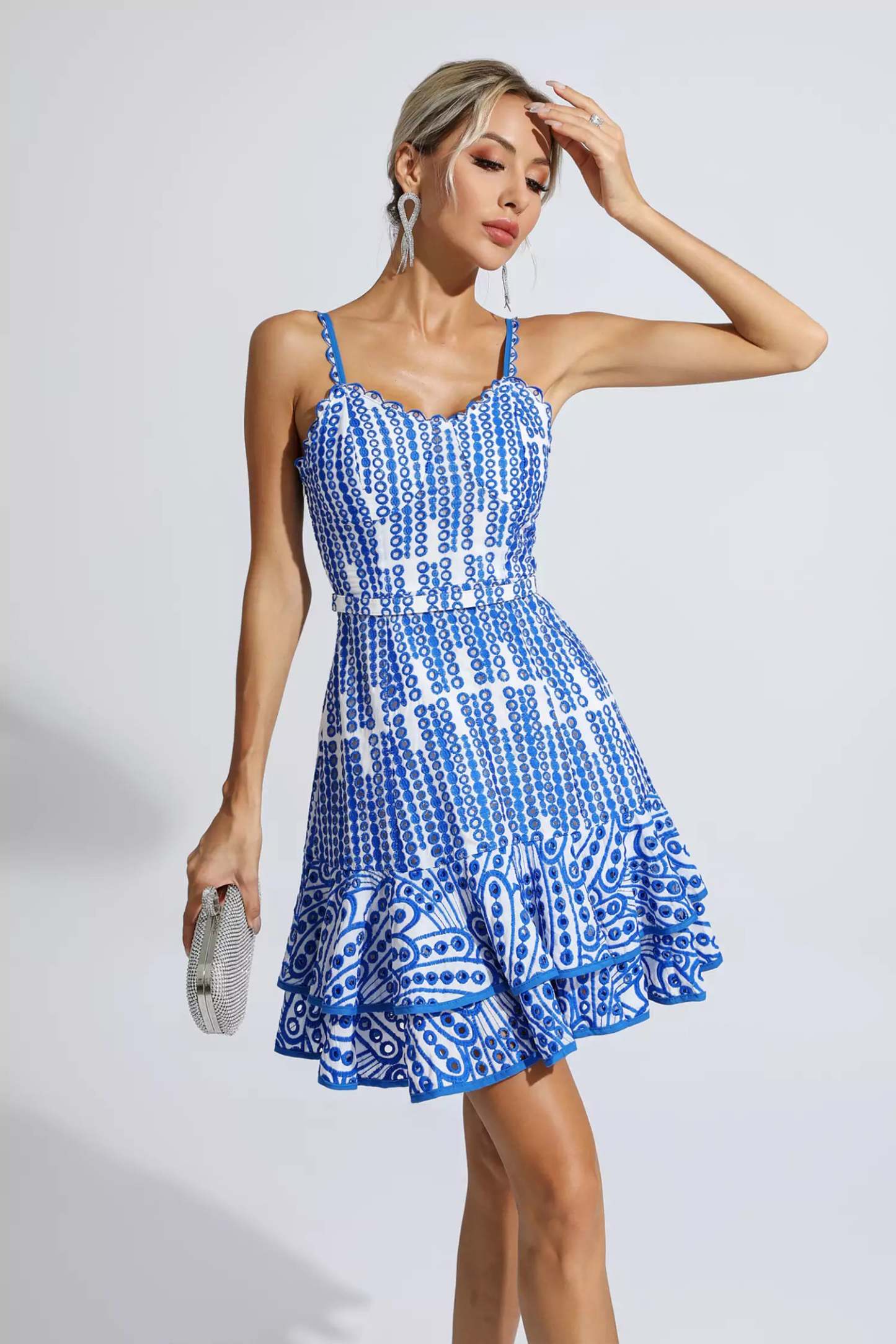 Lesley Blue Cutout Ruffle Mini Dress