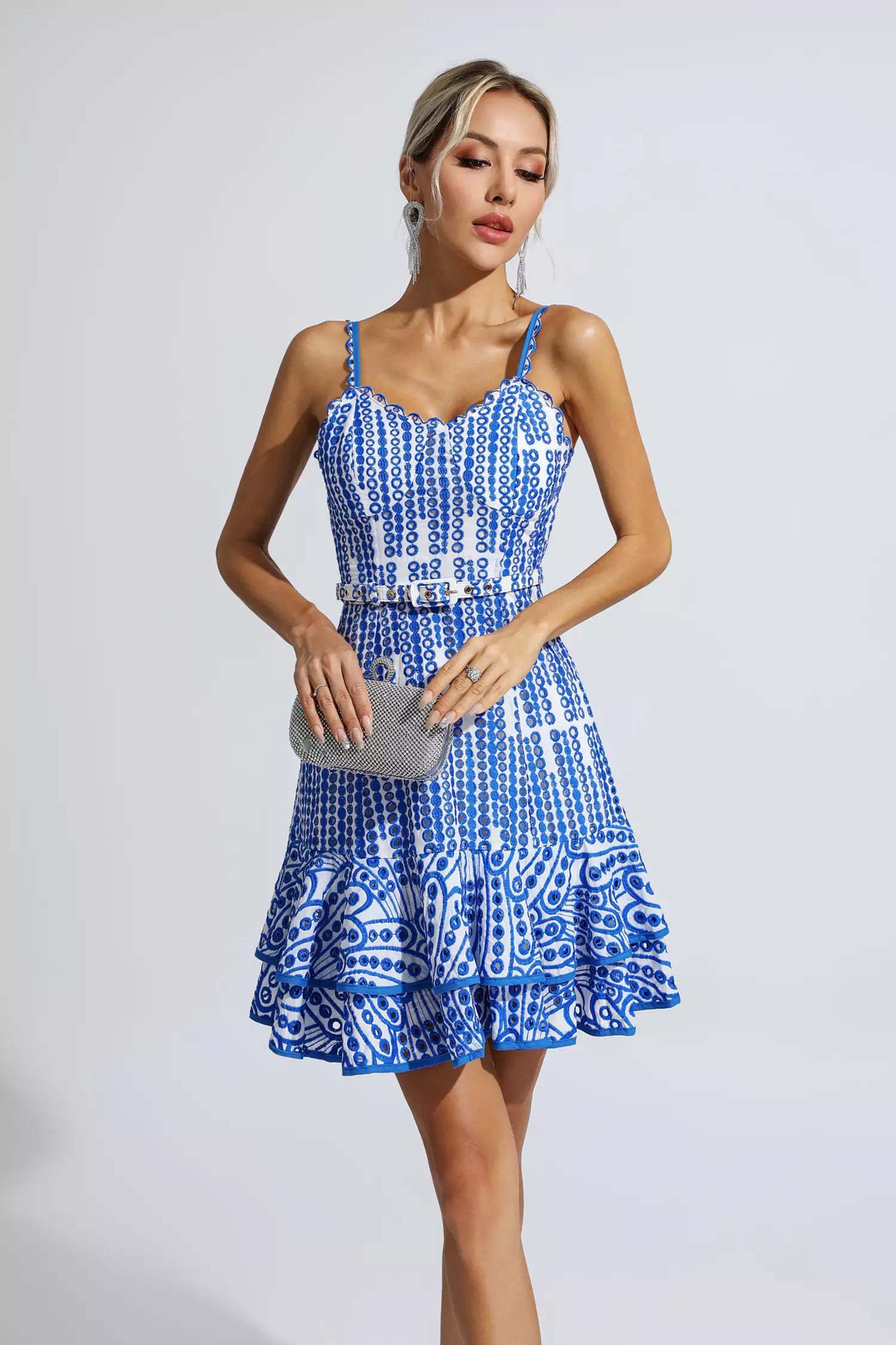 Lesley Blue Cutout Ruffle Mini Dress
