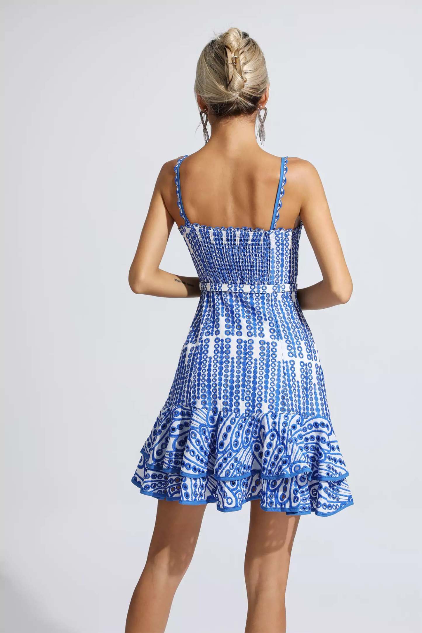 Lesley Blue Cutout Ruffle Mini Dress