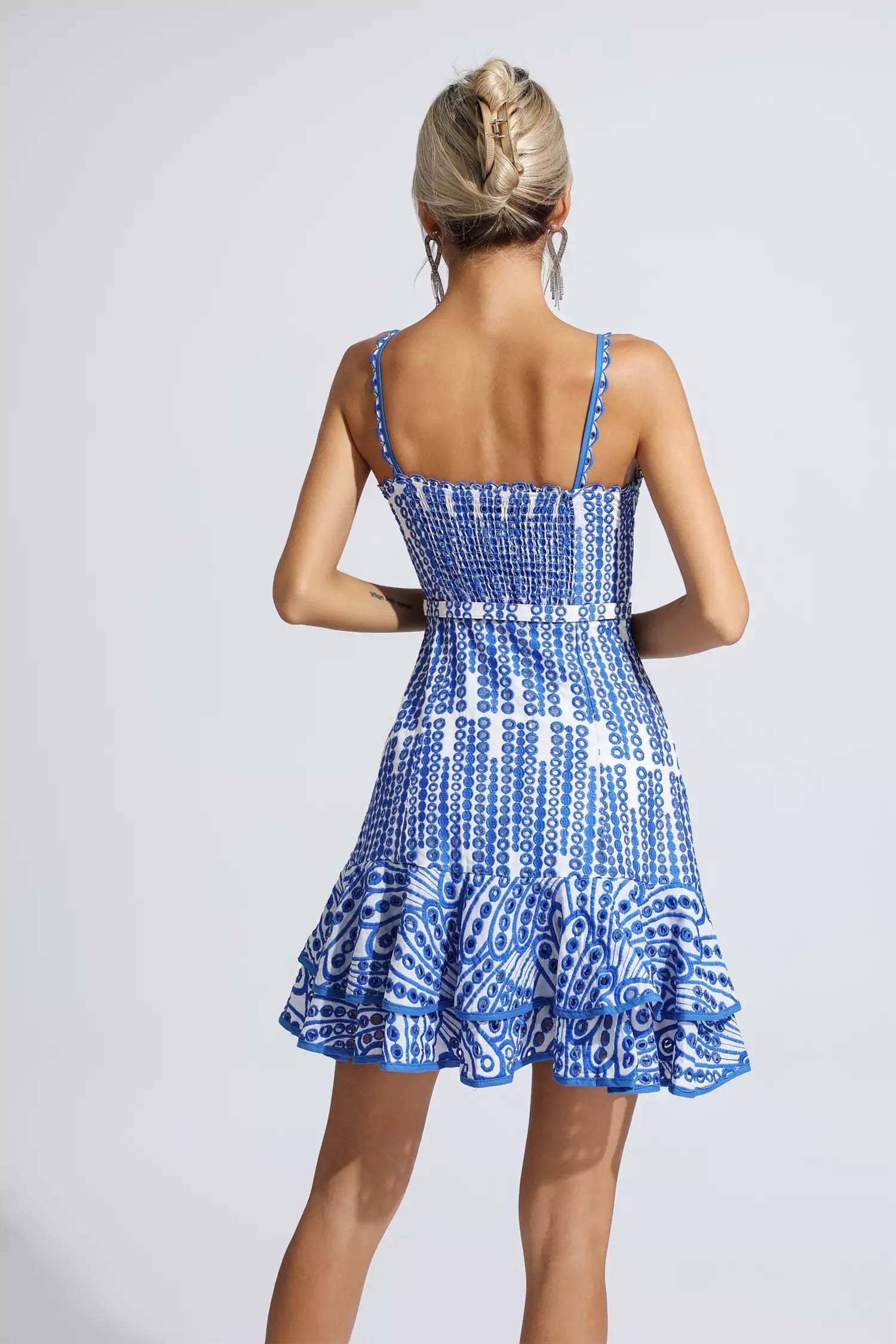 Lesley Blue Cutout Ruffle Mini Dress
