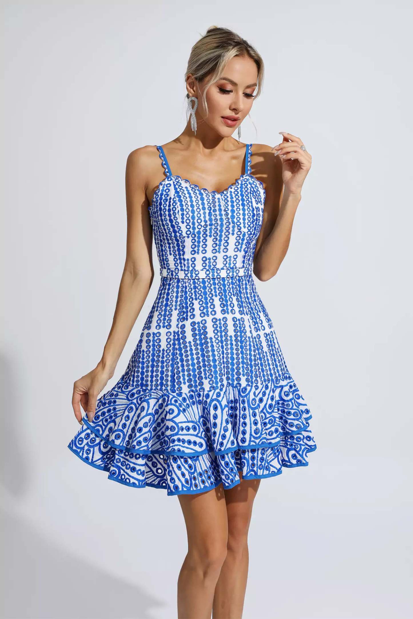 Lesley Blue Cutout Ruffle Mini Dress