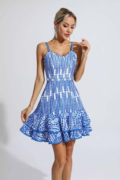 Lesley Blue Cutout Ruffle Mini Dress